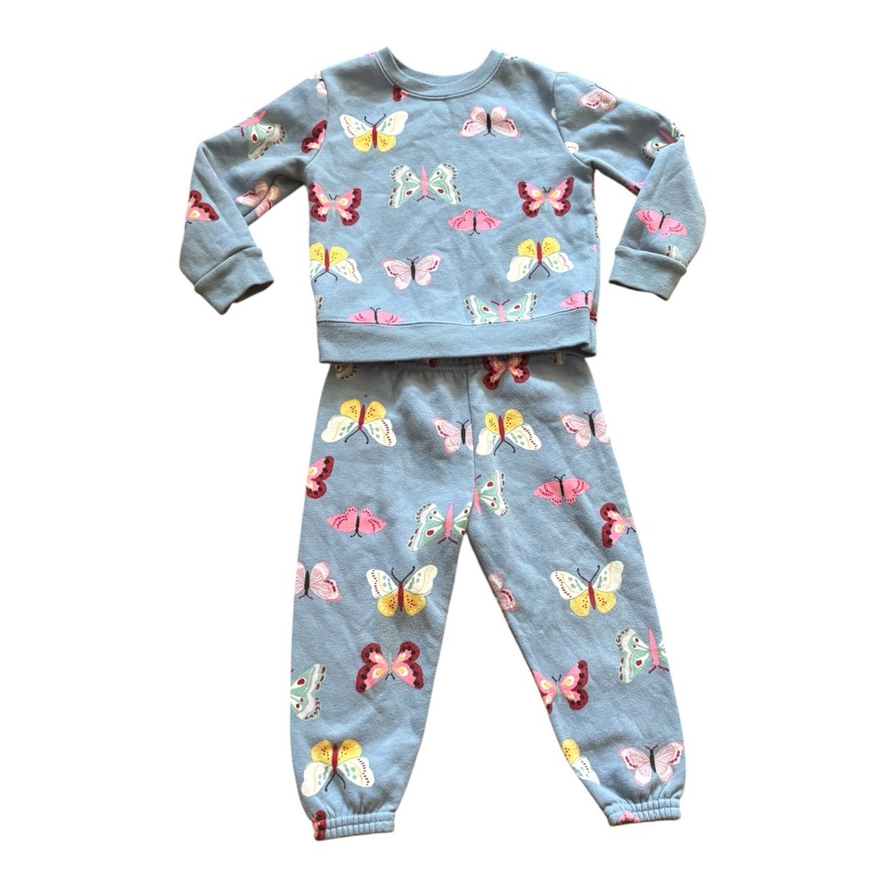Garanimals Toddler Girls Blue Butterfly Fleece Sweatshirt and Joggers Set 24M
